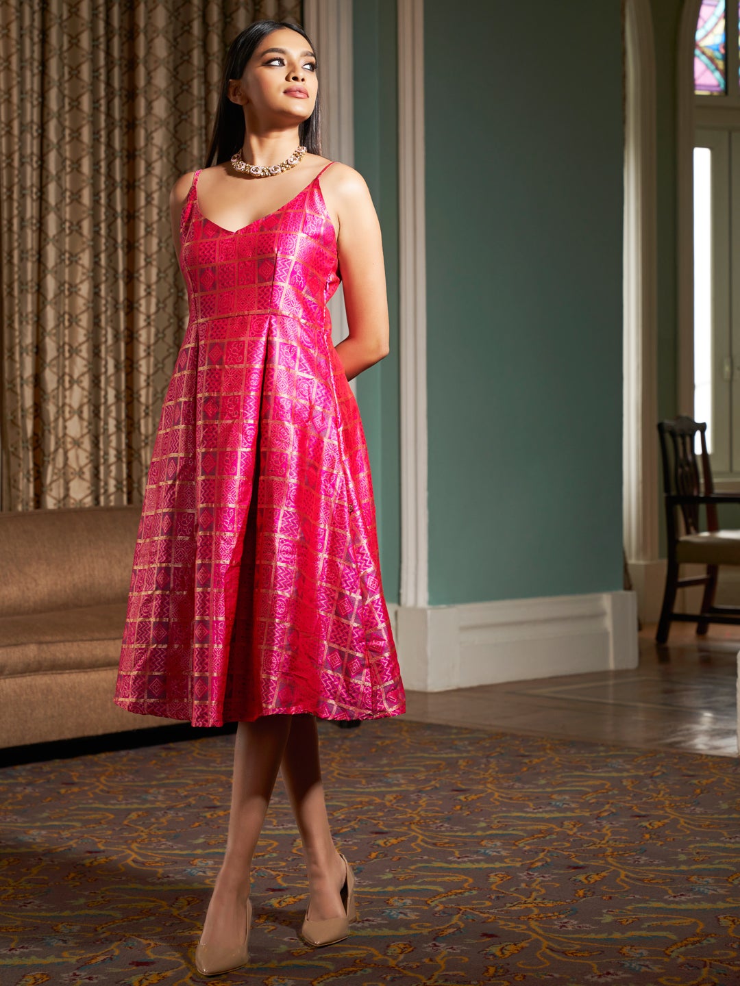 Bright Pink Banarasi Brocade Dress ...